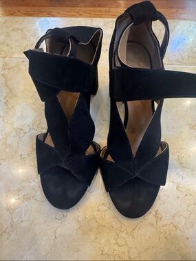 Chloe Black Suede Crisscross Ankle-Strap Heels